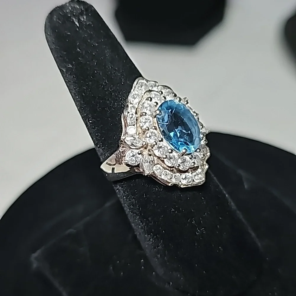 Blue Topaz Oval Ring Stamped 925